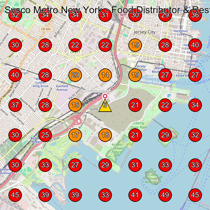 Sysco Metro New York - Food Distributor & Restaurant Supplies GeoGrid visibility map for Food Products Supplier in North Bergen